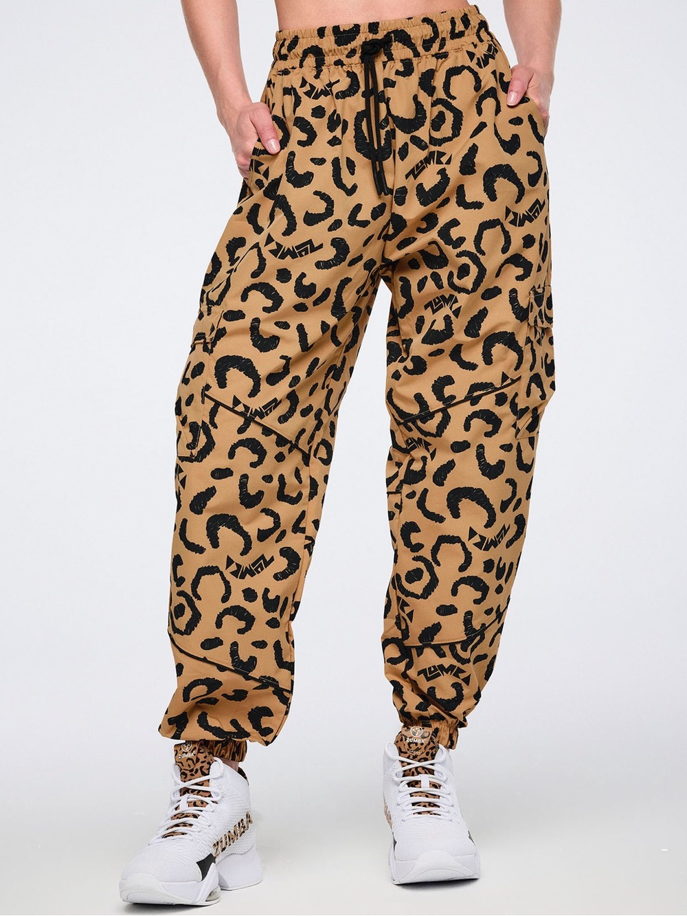 Zumbawear Cheetah Tan Leopard Print Jogger Pants Large